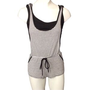 Striped Black and White Sleeveless Tank Hooded Romper size small